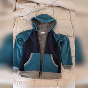 Blue and Gray Hooded Jacket